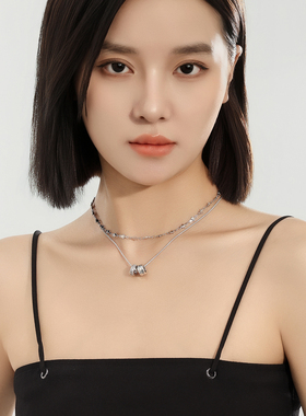 双层叠戴转运圆环项链锁骨链配饰