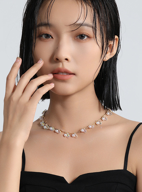 韩系超闪锆石珍珠项链轻奢独特