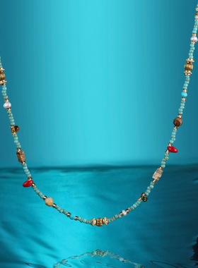 天然石蓝松石串珠项链锁骨链颈链