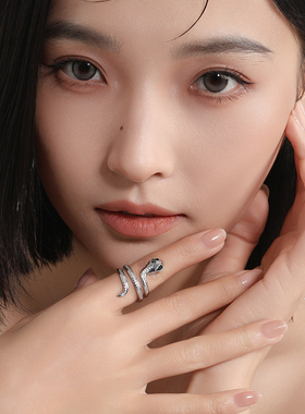 缠绕蛇形开口戒指可调节个性小众