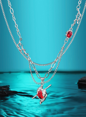 恋与深空红色穿心项链叠戴锁骨链