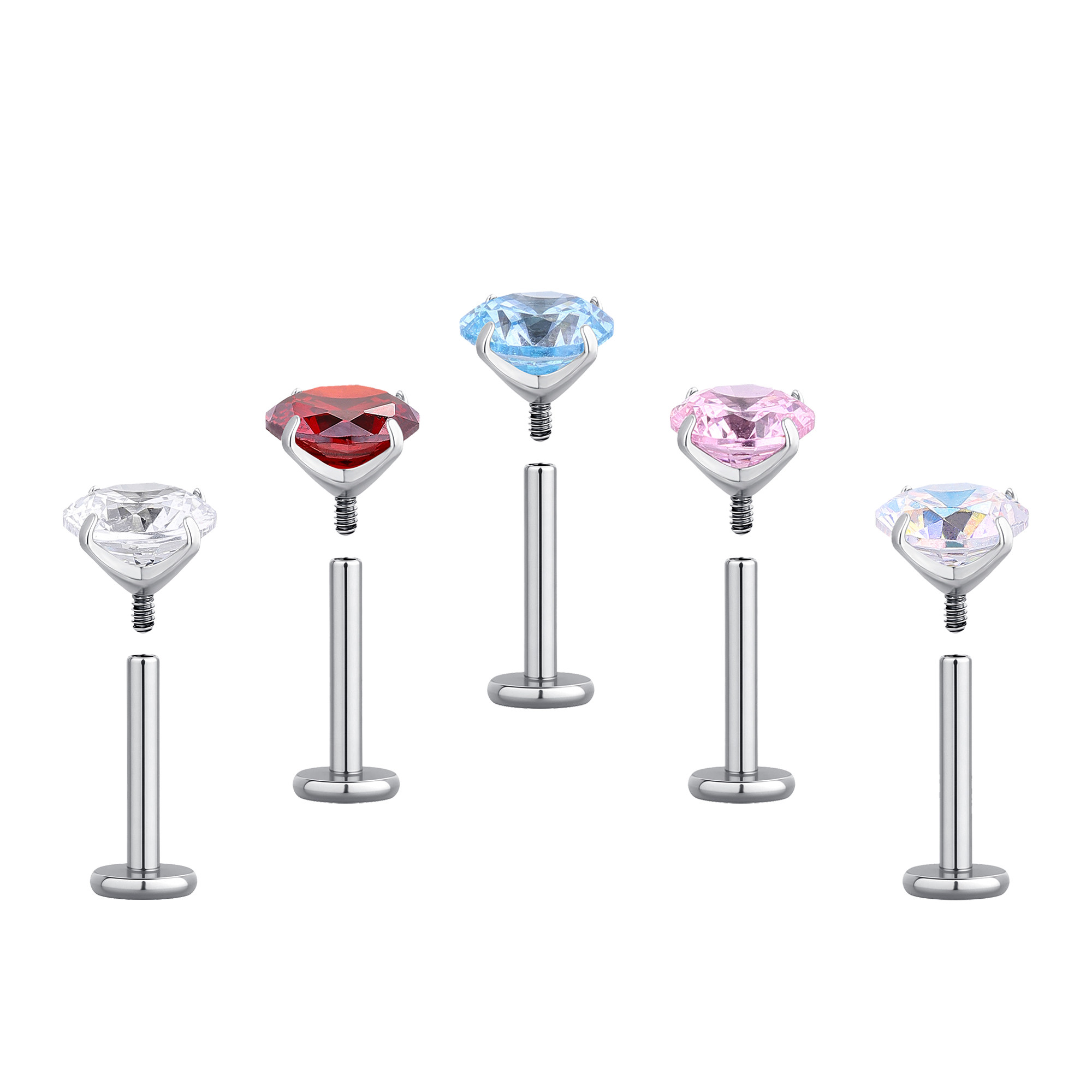 F136钛合金内螺旋耳钉平底5A锆石睡觉免摘养耳洞耳蜗钉耳骨钉耳饰 - 图3