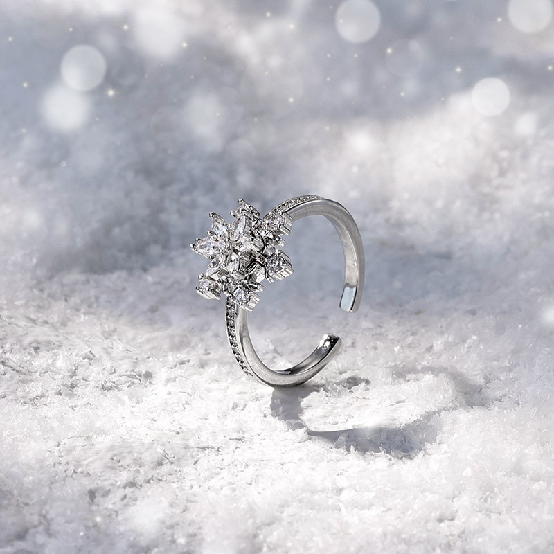可旋转雪花开口可调节戒指女款情侣对戒指环食指戒尾戒秋冬配饰男,淘宝优惠券,粉丝福利购,淘宝优惠卷