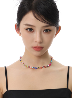 VOYAGE彩色花朵琉璃串珠项链小众