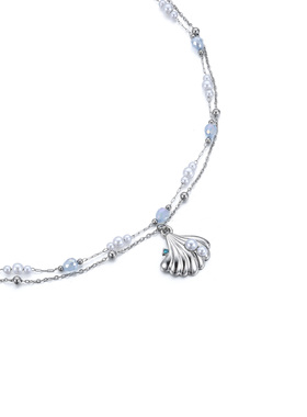 贝壳吊坠项链女珍珠款钛钢锁骨链