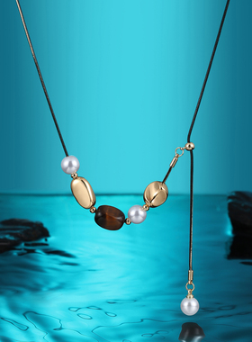 珍珠款吊坠长款项链虎眼石毛衣链