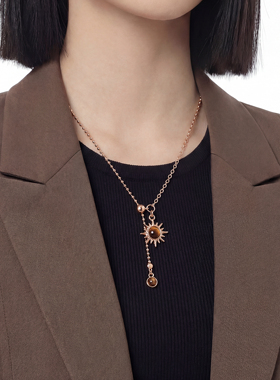 金色太阳花吊坠项链女毛衣链配饰
