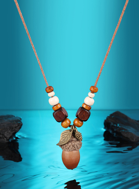 新中式橡果串珠吊坠项链女毛衣链