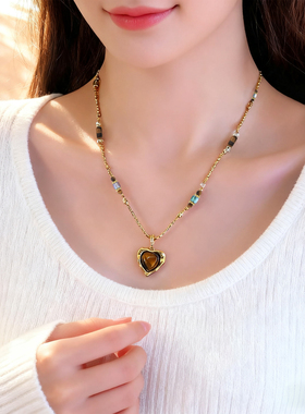 天然虎眼石爱心美拉德复古配饰