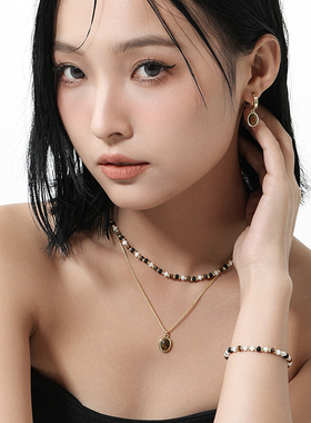 美拉德风双层叠戴串珠项链女配饰