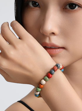 民族风彩色复古陶瓷手链弹力绳