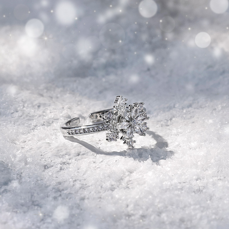 可旋转雪花开口可调节戒指女款情侣对戒指环食指戒尾戒秋冬配饰男,淘宝优惠券,粉丝福利购,淘宝优惠卷