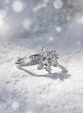 可旋转雪花戒指女开口可调节指环