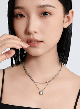 方形猫眼石双层叠戴项链