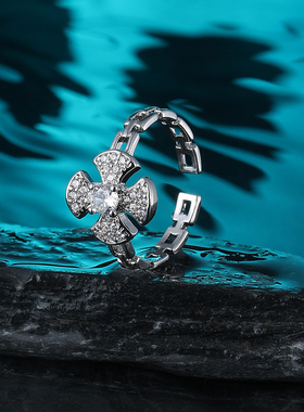 四叶草锆石开口戒指女可调节指环