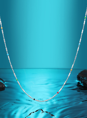 叠戴彩色彩虹豆豆项链女款毛衣链