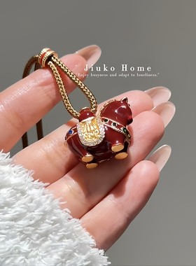 本命年红珐琅小马毛衣链送女友