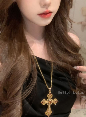 暗黑系木质十字架吊坠项链