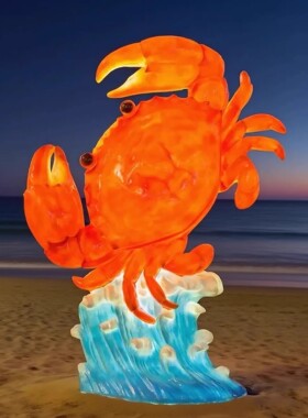 仿真螃蟹玻璃钢雕塑发光烧烤海鲜馆模型创意门头招牌装饰大型摆件