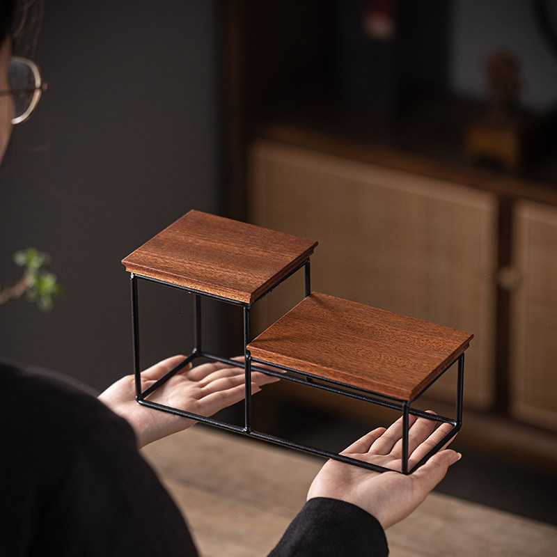 实木铁艺小号博古架子迷你桌面置物架茶壶摆件底座工艺品方格子台,淘宝优惠券,粉丝福利购,淘宝优惠卷