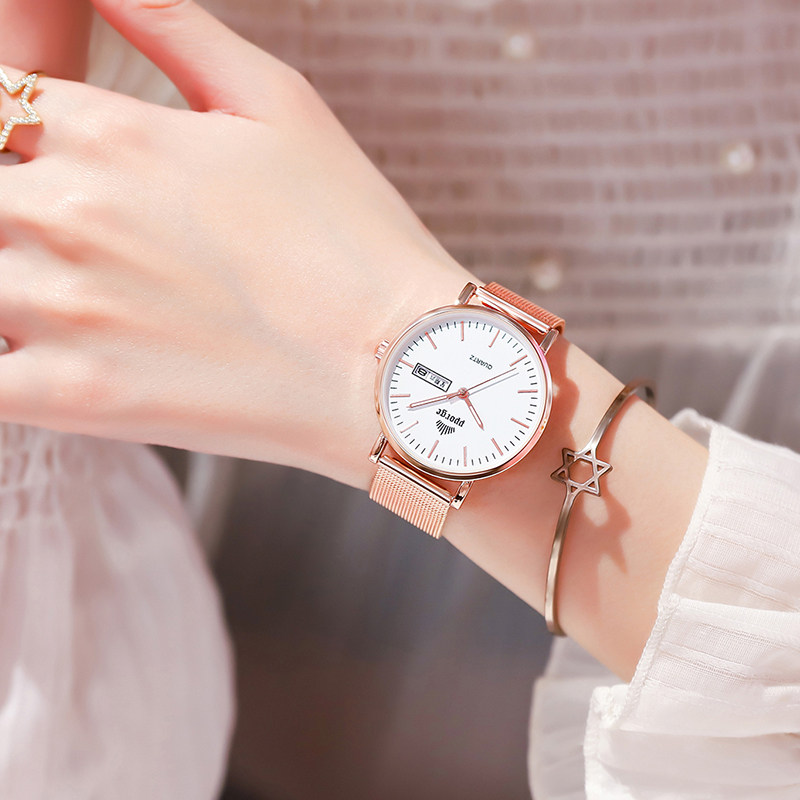 女简约百搭初高中学生小众风石英表 鲍格国产腕表