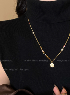 复古美拉德星盘珍珠项链女