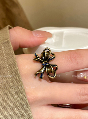 中古Vintage做旧蝴蝶结戒指女