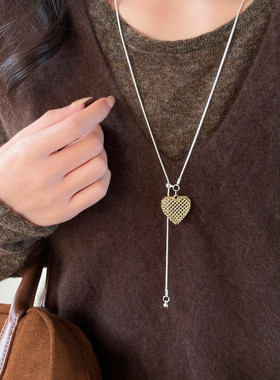 镂空爱心流苏抽拉项链女款韩系