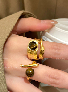 美拉德虎眼石开口戒指女