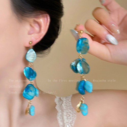 蓝色海星天然贝壳手链女海边耳环耳饰项链配饰海岛度假风穿搭饰品 - 图1