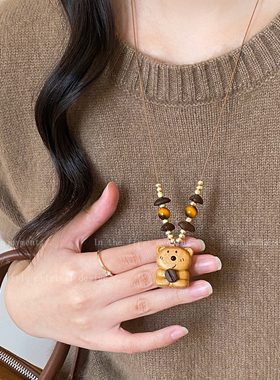 美拉德虎眼石串珠长款项链女