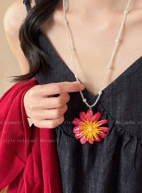 多巴胺彩色雏菊串珠项链女