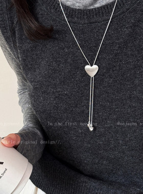 银色爱心拉丝可调节项链女