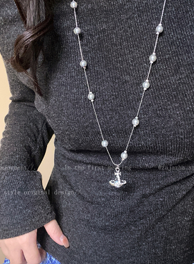 西太后星球珍珠毛衣链女秋冬长款2025新款项链轻奢高级感小众配饰