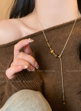 美拉德虎眼石串珠项链女秋冬