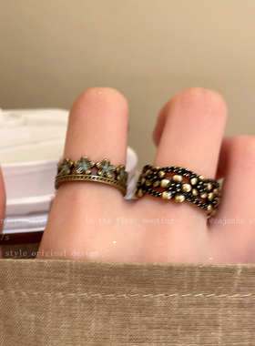 复古做旧爱心戒指女中古开口