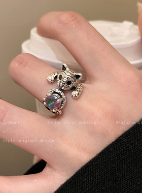 复古爱心做旧开口戒指女