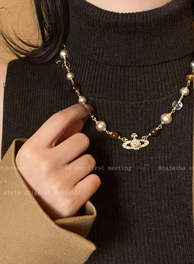 西太后虎眼石珍珠项链女秋冬