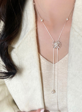 韩系烟花珍珠抽拉毛衣链女