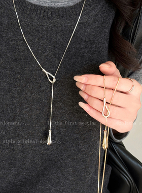 简约银色水滴抽拉项链女