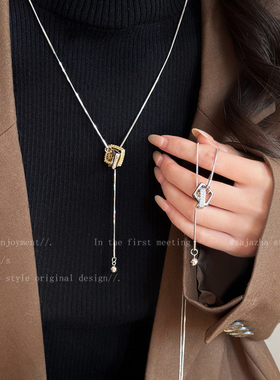 银色几何长款项链女秋冬