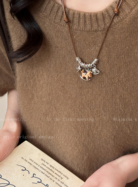 复古木质小马吊坠项链女