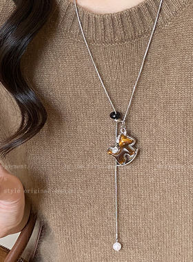 虎眼石小马抽拉项链女款