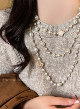 珍珠闪钻四叶草项链女小众轻奢