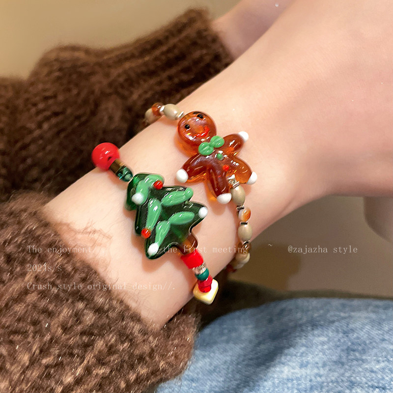 姜饼人礼物圣诞节串珠手链女款小众独特创意手串高颜值学生党手饰