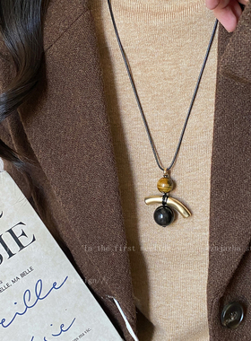 韩系小众虎眼石珍珠毛衣链女