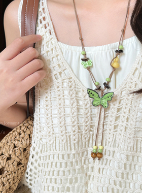 美貌悸动~陶瓷蝴蝶串珠项链女