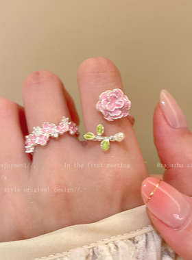 春日赴约~山茶花叠戴戒指女小众