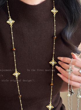 法式鸢尾花珍珠项链女秋冬
