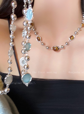 虎眼石串珠锁骨链女百搭ins小众高级感项链2025新款爆款小众颈链